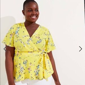 Loft Wrap Short Sleeve Yellow Floral Blouse